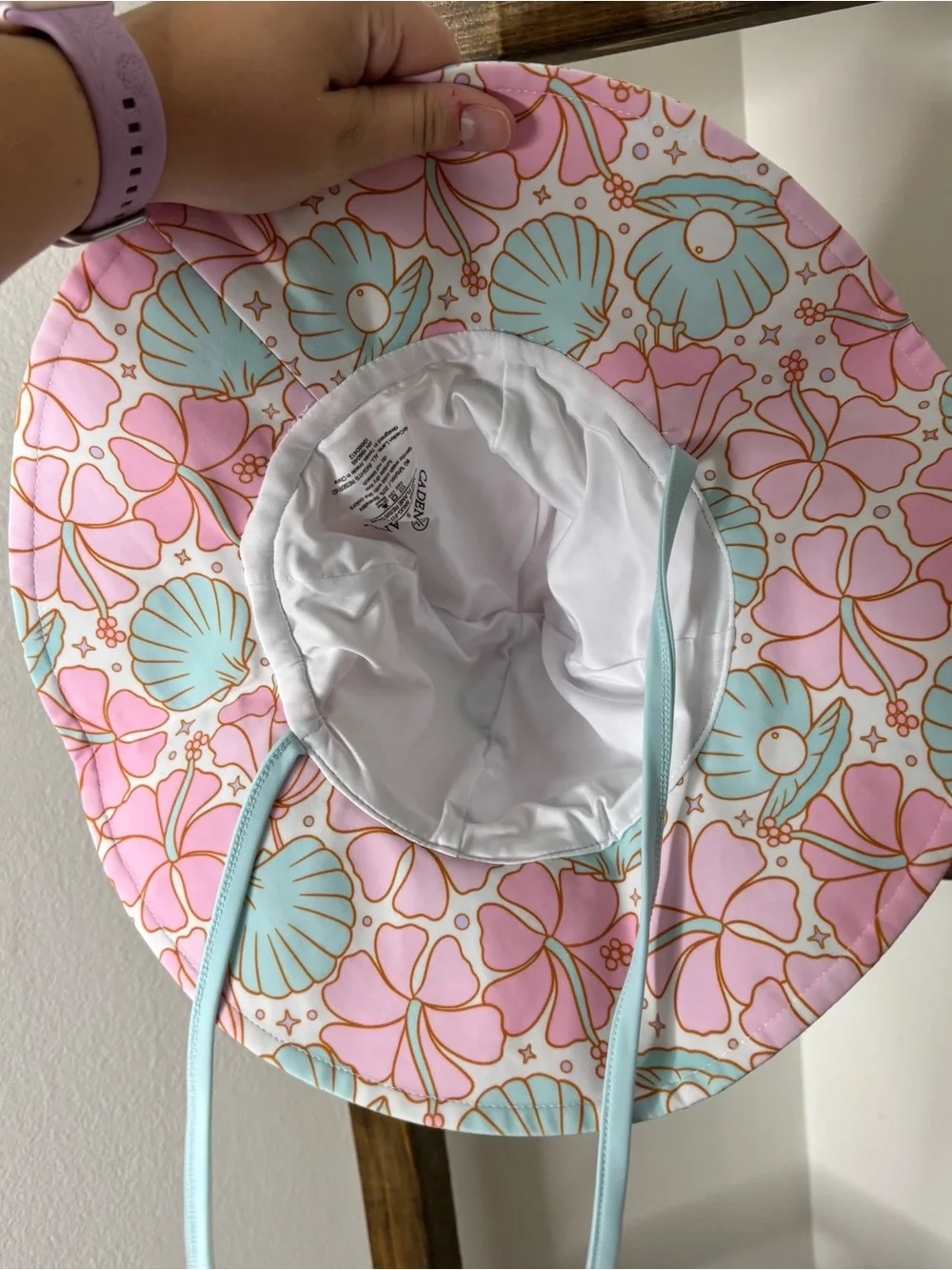 Caden Lane Kids Floral Swim Bucket Hat - Pink & Light Blue Size S